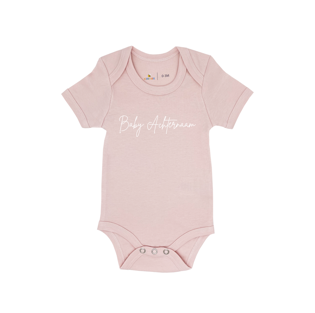 Romper Baby + Achternaam | Roze